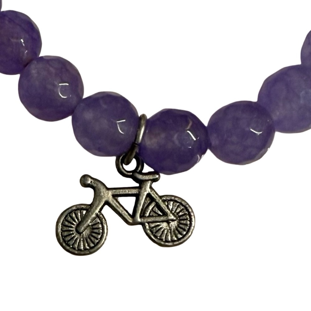 Amethyst & Bicycle Charm Beaded Stretch Bracelet